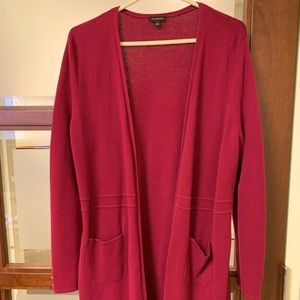 Raspberry pink long Talbots cardigan. Spring weight. Size large